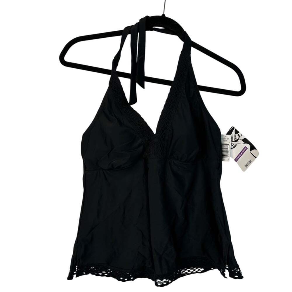 Christina Swim Coastal Black Halter Tankini Top Size 12 Swimwear Beach Pool NWT